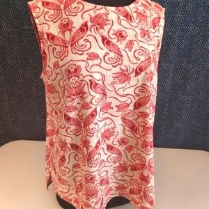 Chelsea and Theodore floral print sleeveless blouse, coral and tan color, sz L,